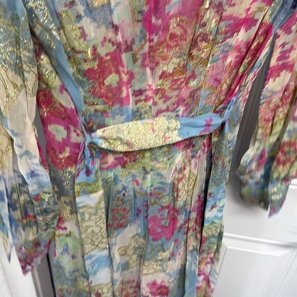 HEMANT & NANDITA Pastel Floral Maxi Dress BRAND NEW - Sheer Button Down - Small - Picture 5 of 5